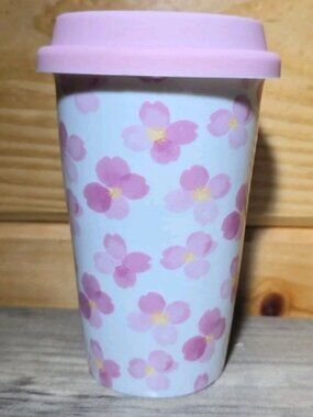 Pink & Yellow Flower Ceramic Travel Mug Coffee Mug Tea Cap Travel Mug With Lid
